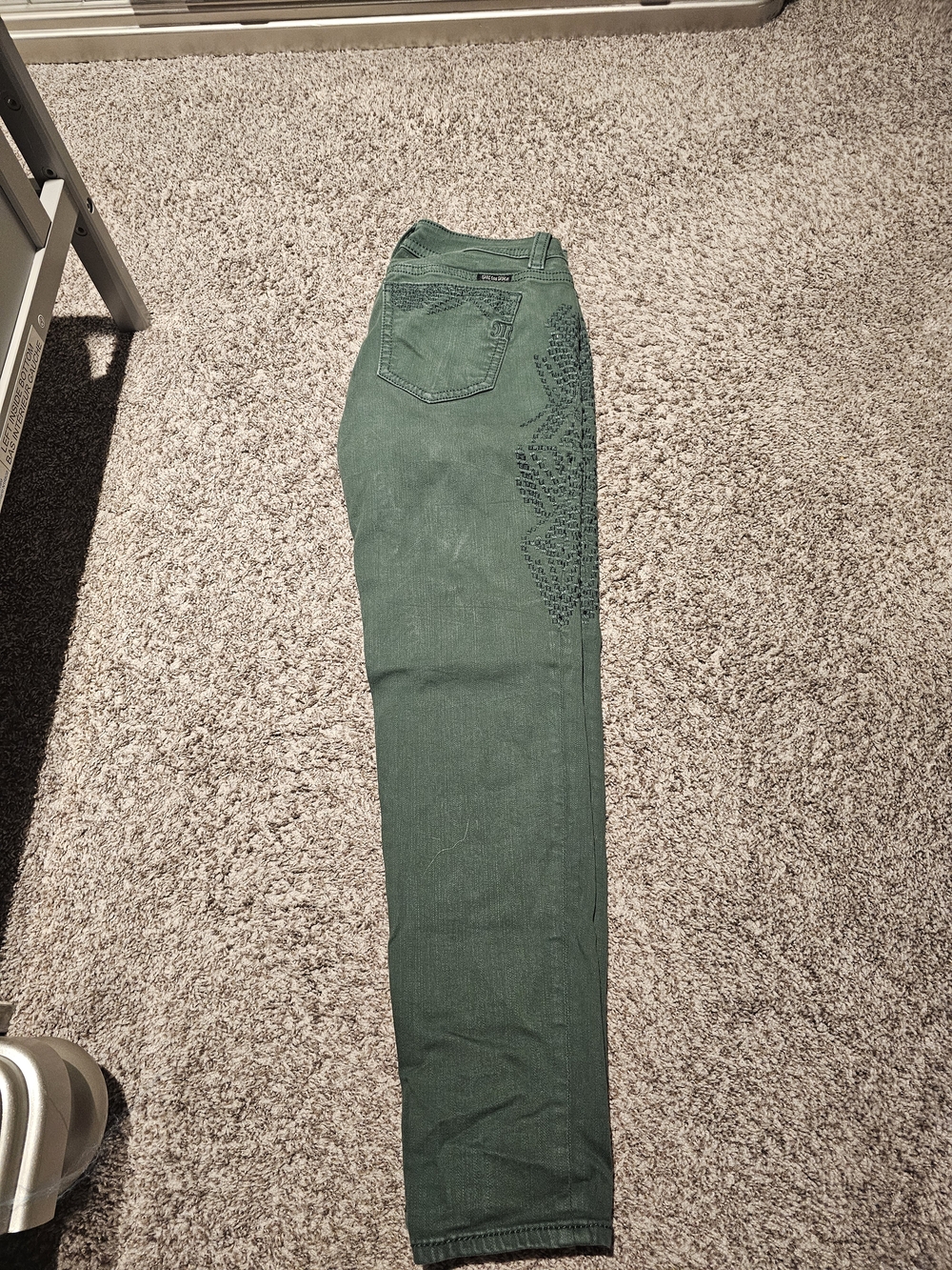Miss Me Dark Green Skinny Jeans with Side Embellishment